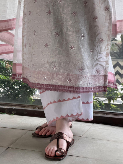 Powder Mauve Shade Kota Pearl Work Chikankari Kurta Set