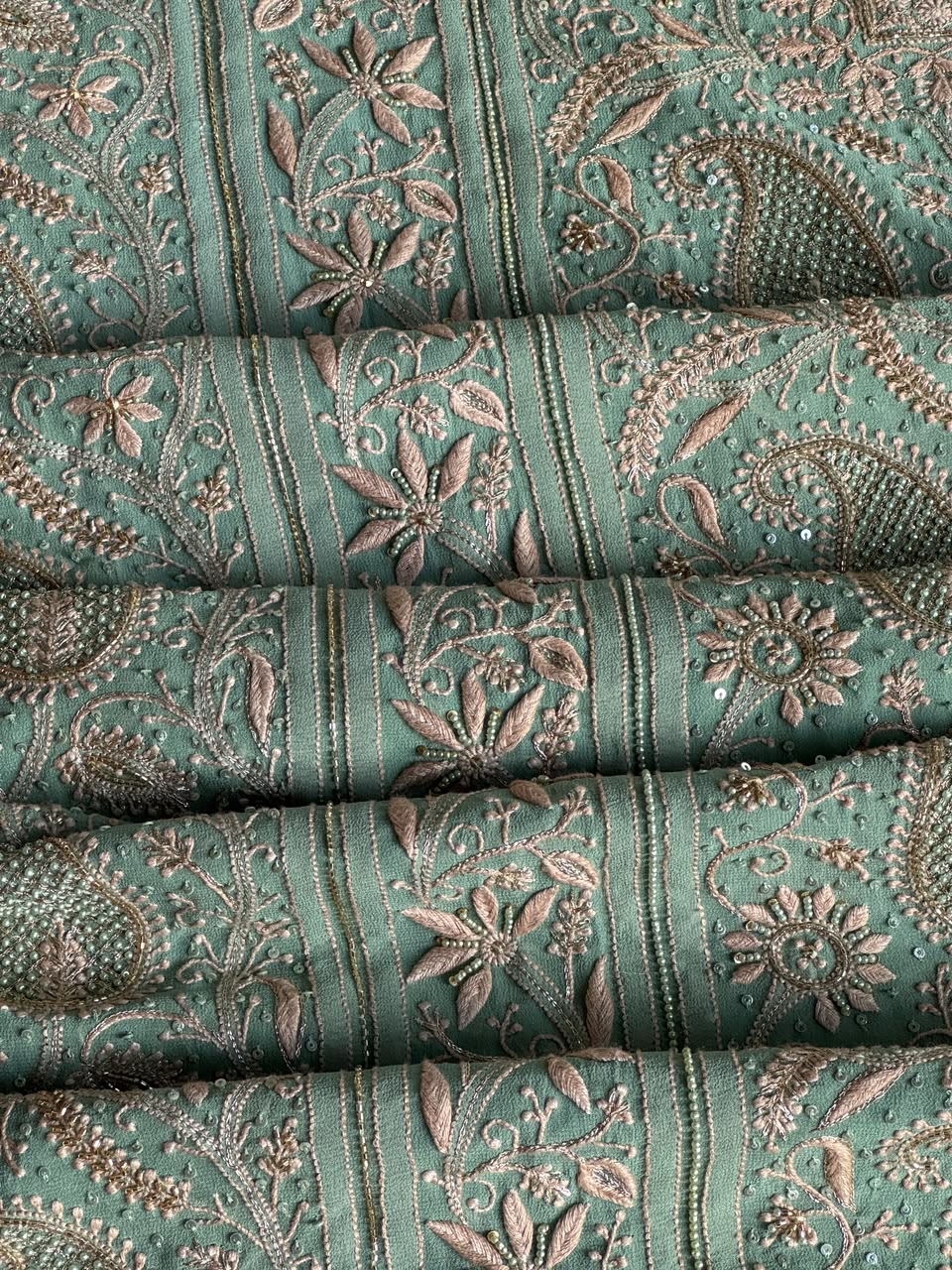 Green Superfine Pure Georgette Chikankari Kurta Set