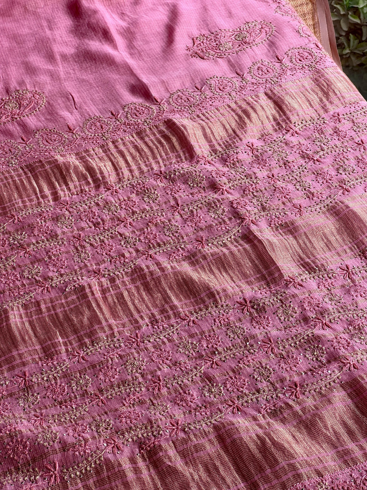 Pink Shade Chanderi Chikankari Saree