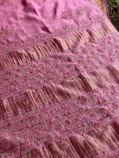 Pink Shade Chanderi Chikankari Saree