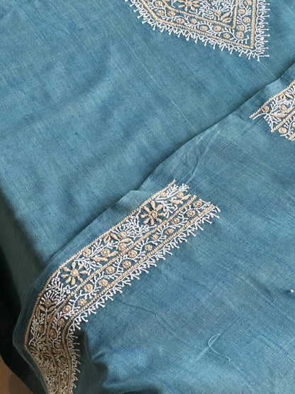 Teal Blue Malkha Handspun Khadi Kurtas Unisex Fabric