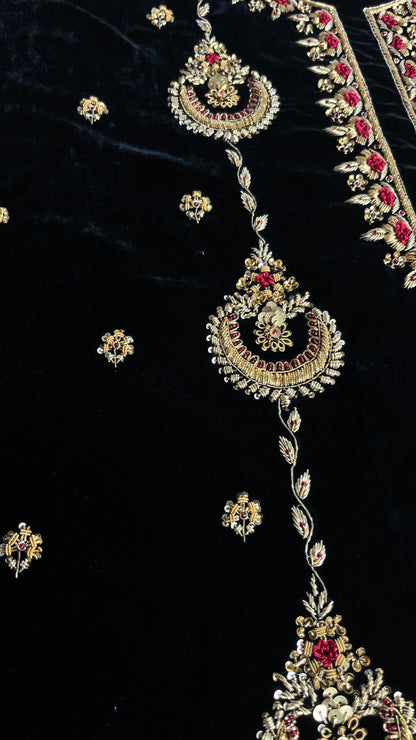 Jet Black & Maroon Shade | Saman Velvet Ready To Wear Kurta Set