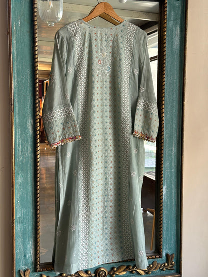 Mint Green Shade Jacquard Sequins Chikankari Kurta Set