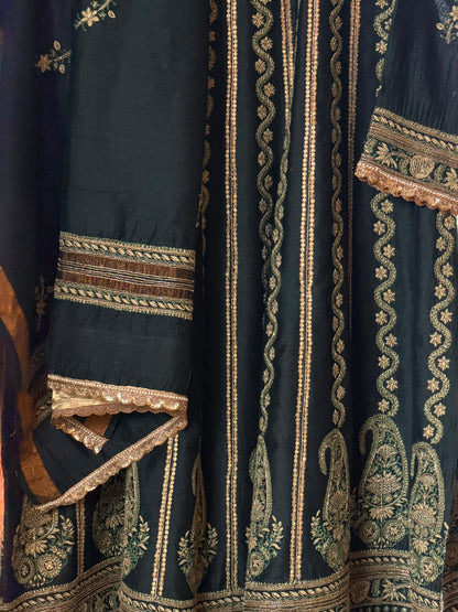 Roheen Black Moonga Silk Chikankari Anarkali With Dupatta