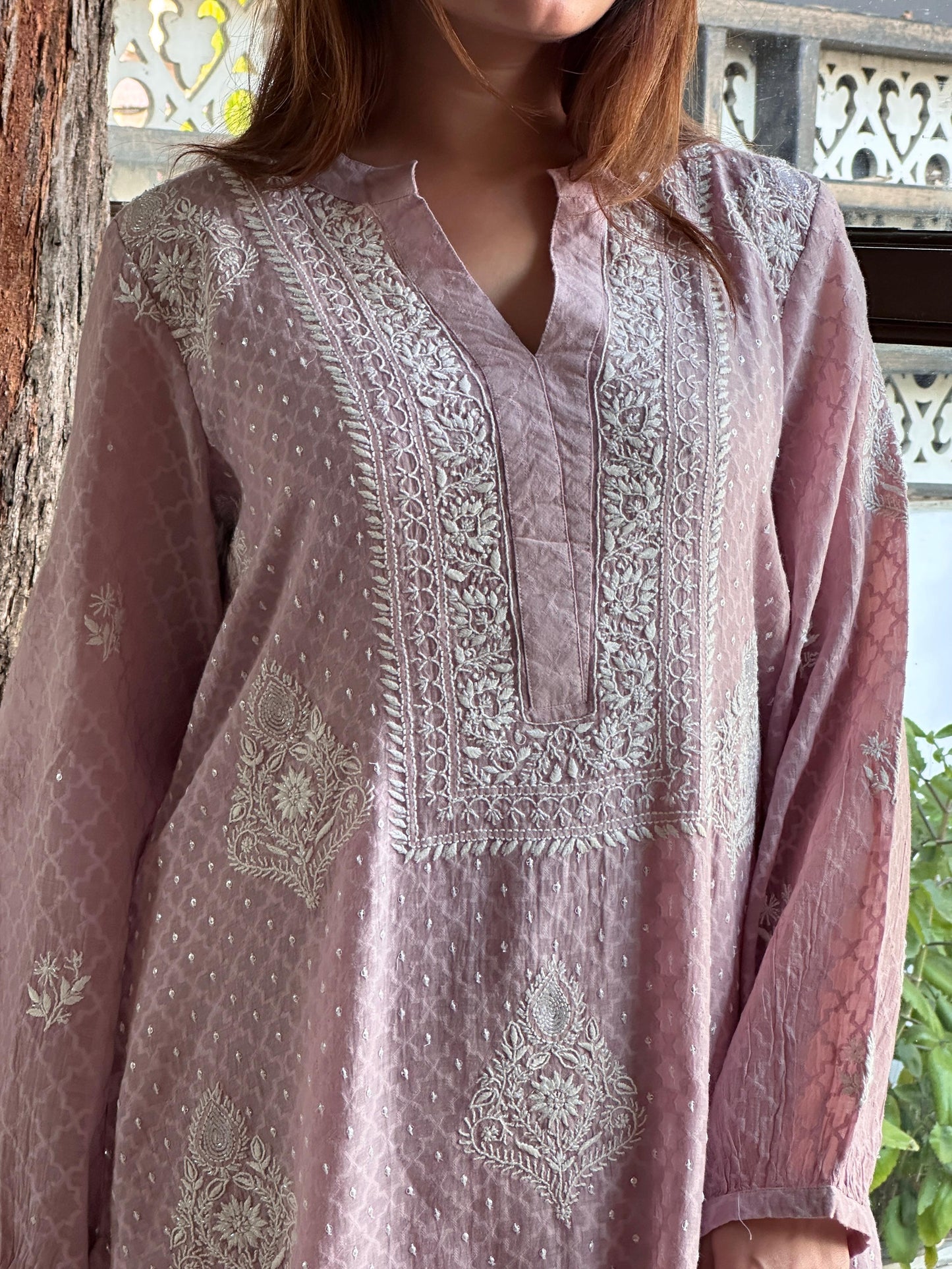 Dusty Lavender Jacquard Sequins Chikankari Co-Ord Set