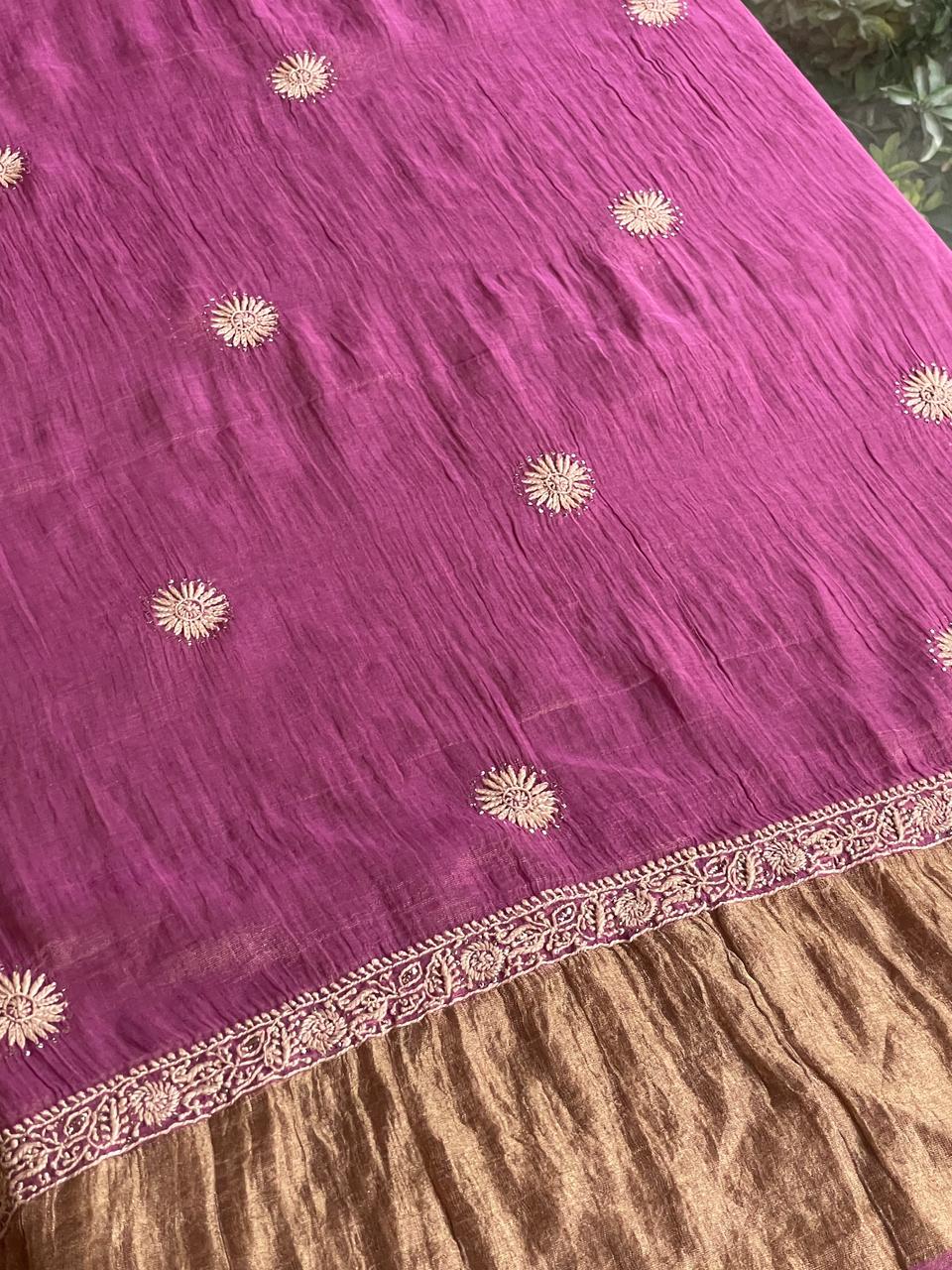 Solid Pink Shade | Tissue Silk Chikankari Jaali Work Kurta Set