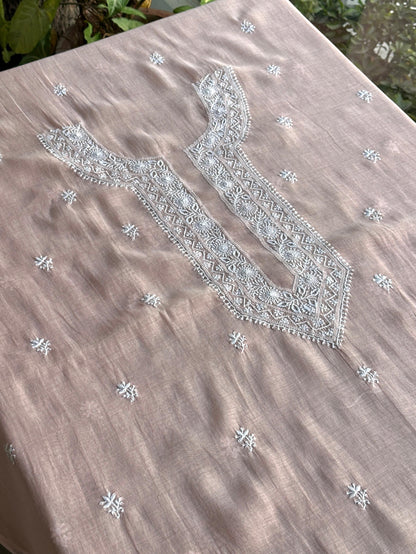 Pastel Peach Mulmul Chikankari Unstitched Men's Kurtas Fabric