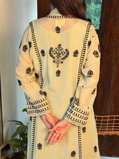 Pastel Green Chiffon Chikankari Kurta with Lace Detailing