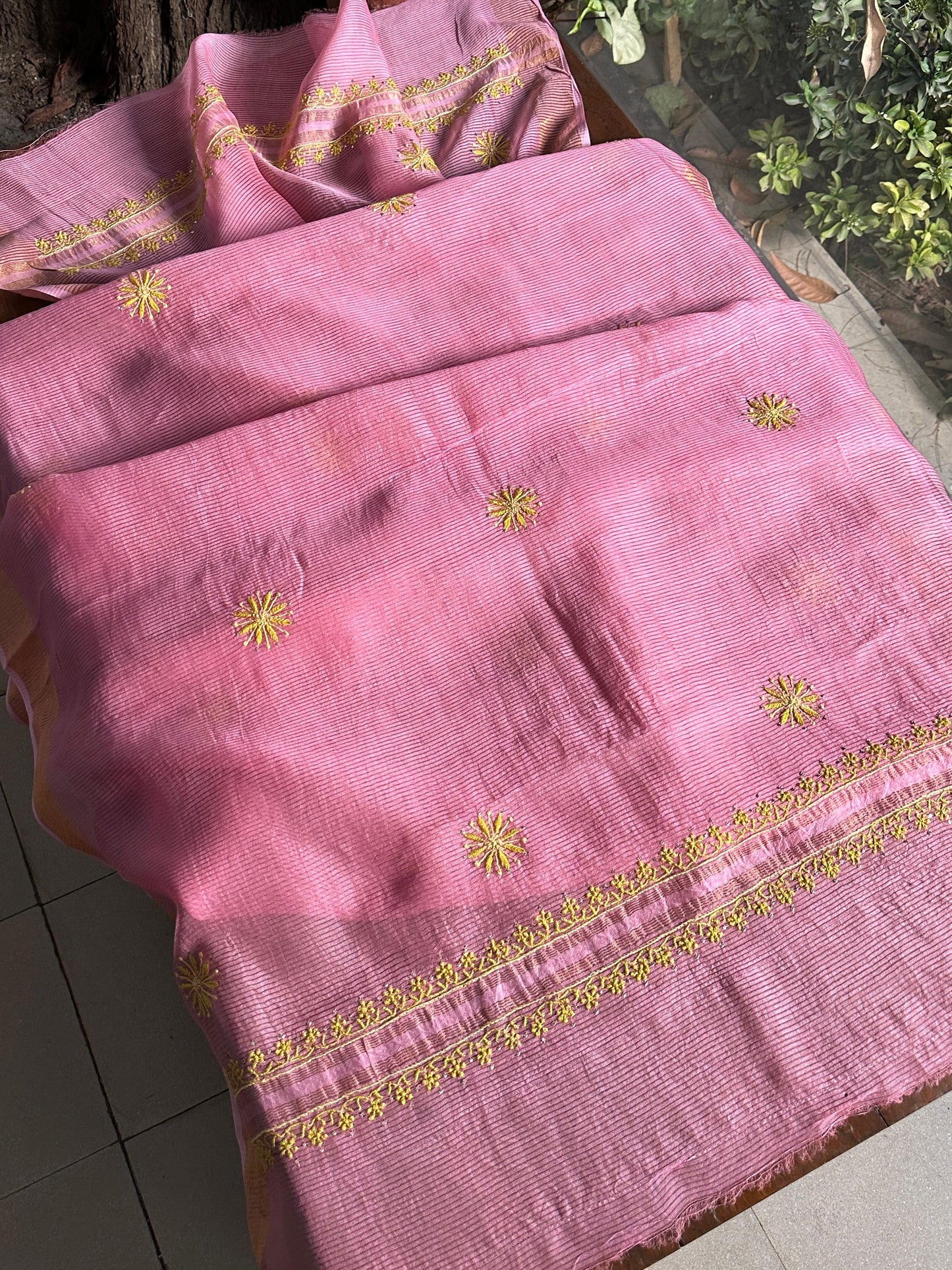 Pink Shade Zari Booti Fine Chikankari With Kamdani Work Unstitched Fabric