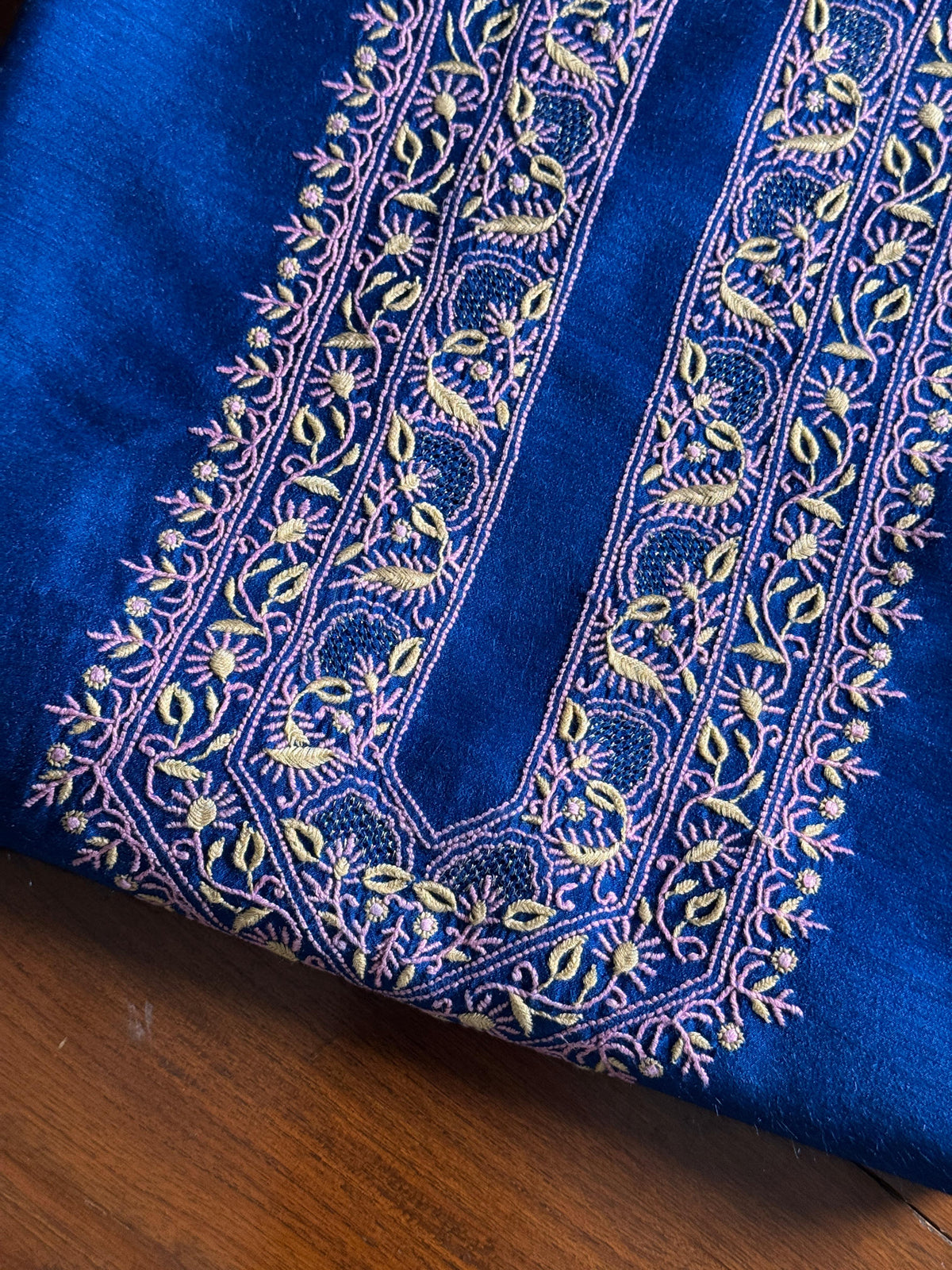 Royal Blue Shade Moonga Silk Chikankari Men’s Kurta Fabric