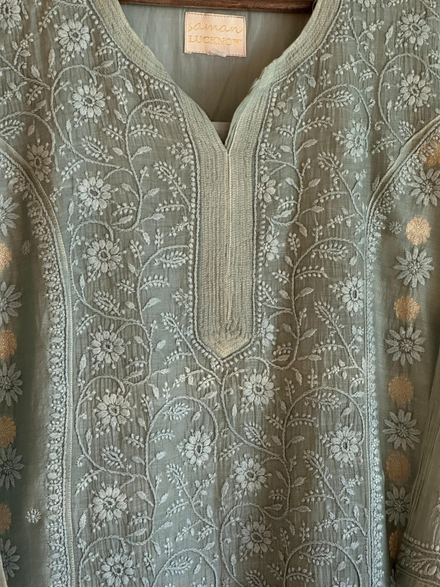 Blue Shade Zari Chanderi Chikankari Ready to Wear Tunics
