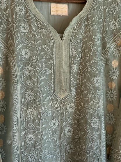 Blue Shade Zari Chanderi Chikankari Ready to Wear Tunics