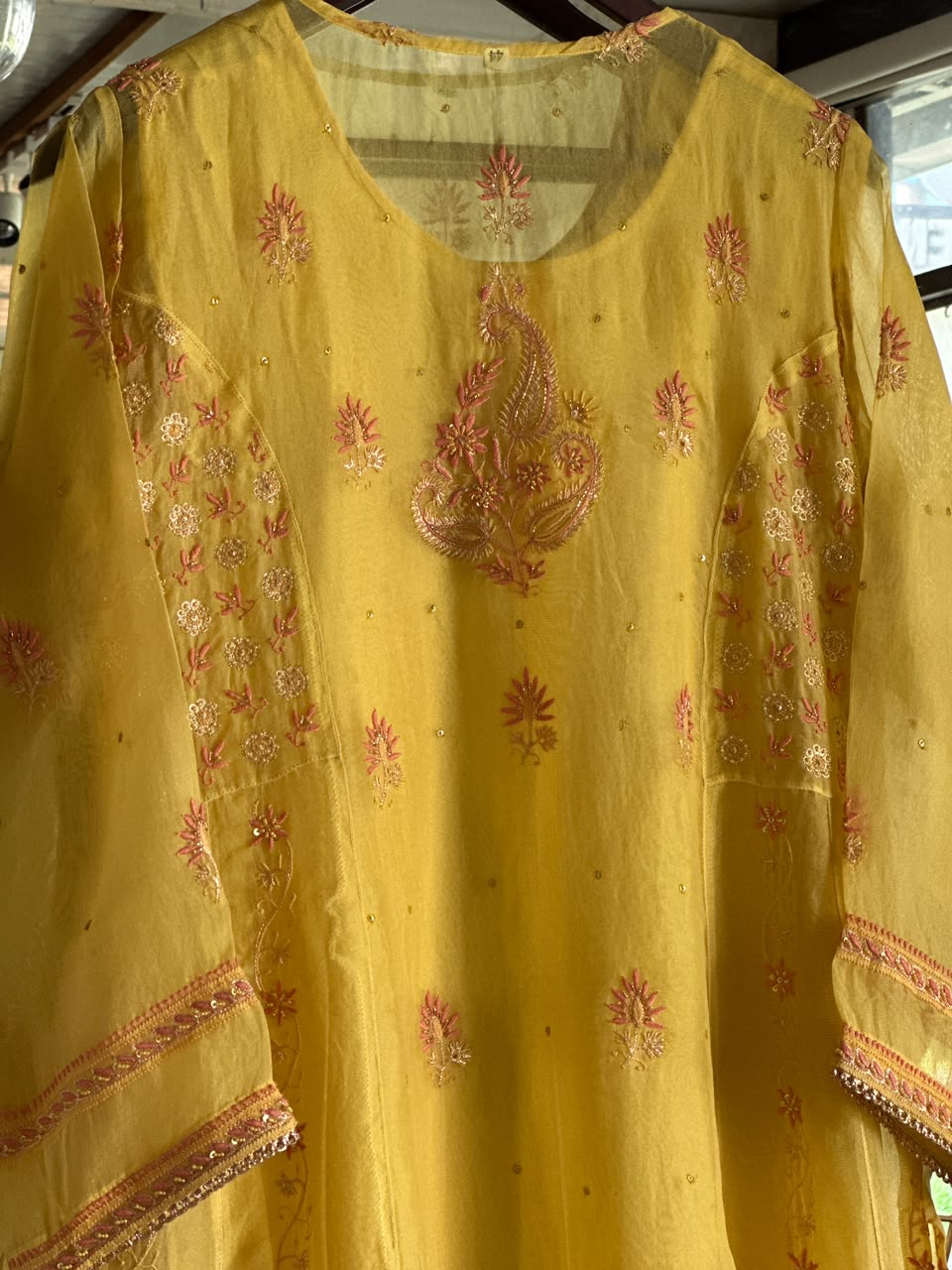 Saffron Mango Shade Noor Organza Chikankari Anarkali