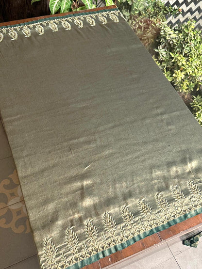 Green & Golden Shade Saman Tissue Silk Fine Chikankari Shawl