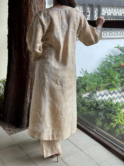 Natural Beige Chikankari Ready to Wear Kurta