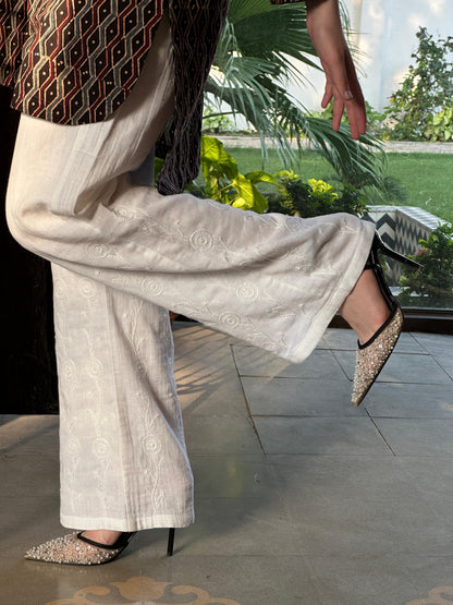 Women's Lucknowi Handcrafted Cotton Chikankari Flared Bottom