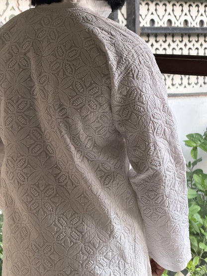 White Cotton Chikankari Men's Kurta