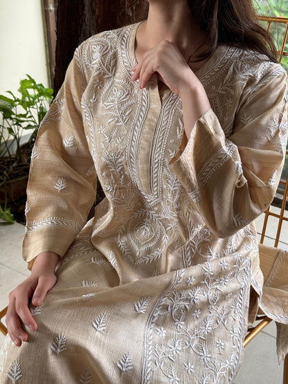 Natural Beige Chikankari Ready to Wear Kurta