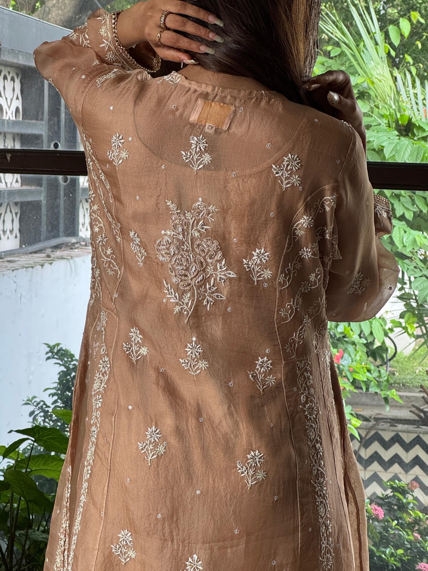 Beige Shade Noor Organza Chikankari Anarkali
