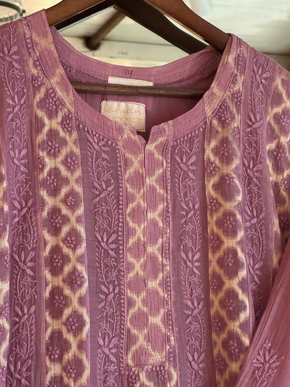 Purple Zari Chanderi Chikankari A Line Kurta with Slip