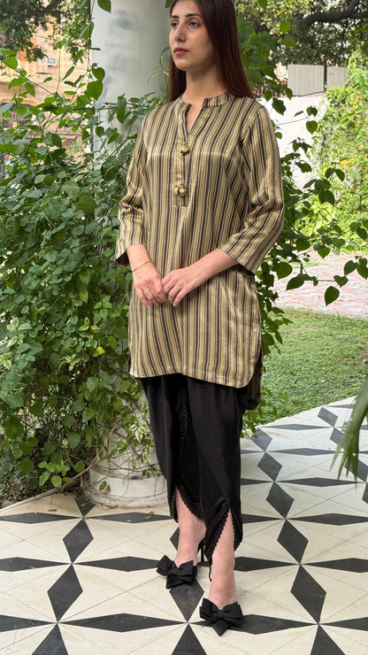 Ajrak Tan Brown Shade Mashru Silk, Short Kurta