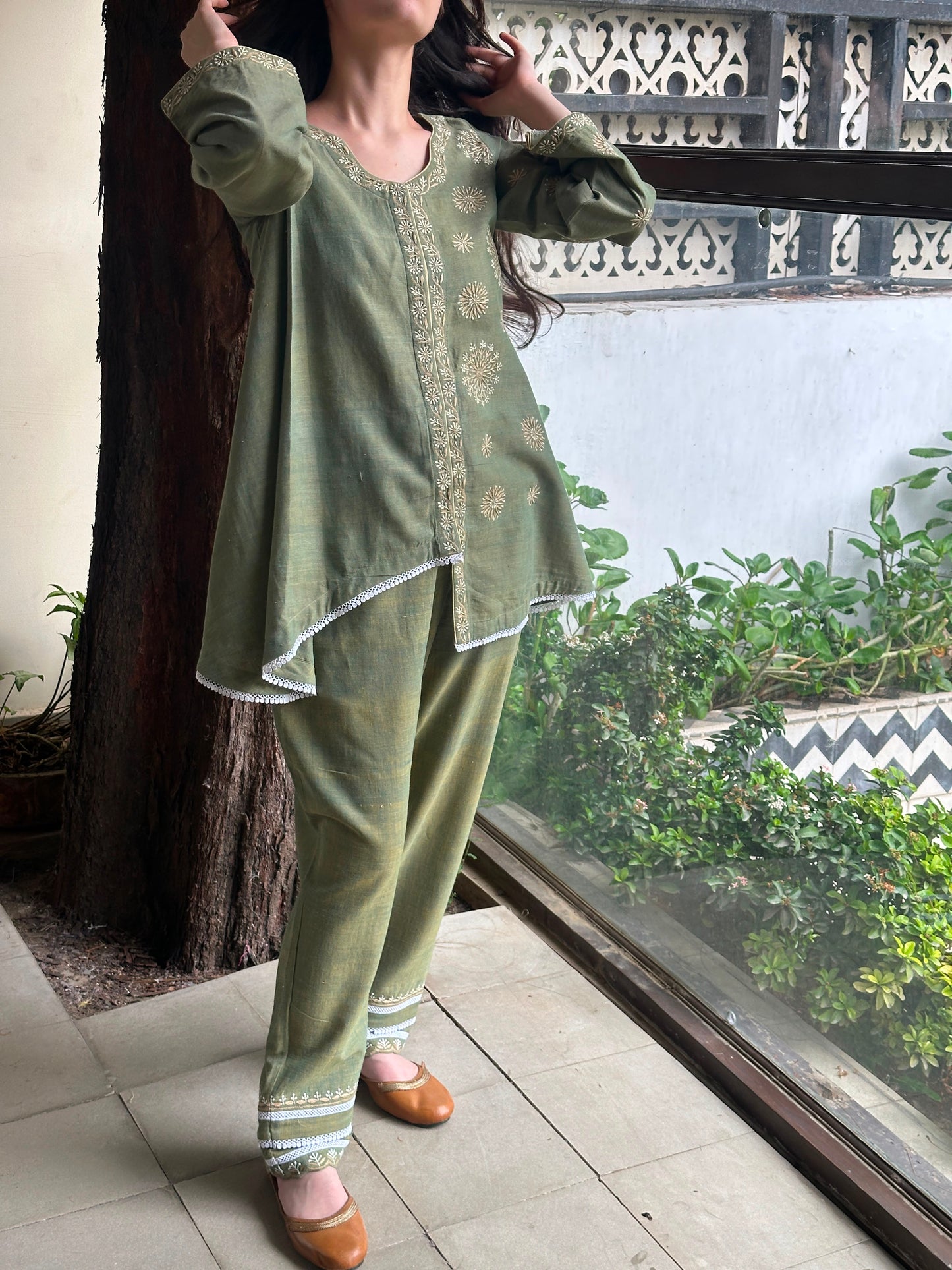 Green Malkha Cotton Chikankari Co-ord Set