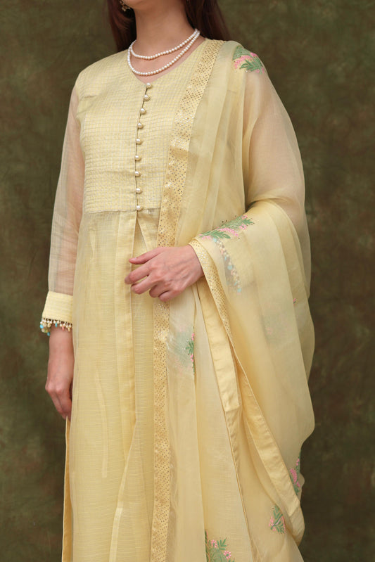 Lemon Shade Tissue Silk Dagla Kurta Set