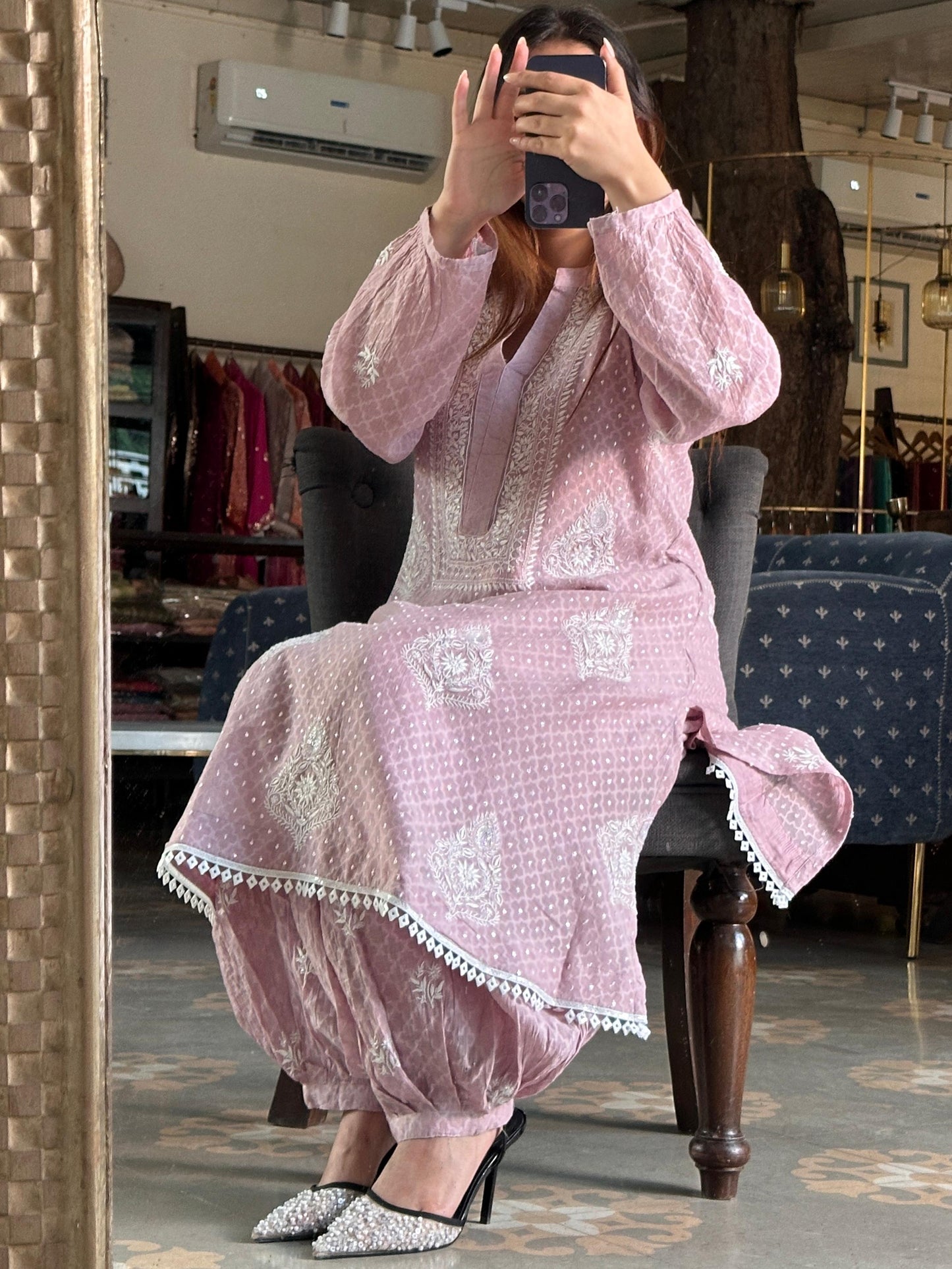 Dusty Lavender Jacquard Sequins Chikankari Co-Ord Set