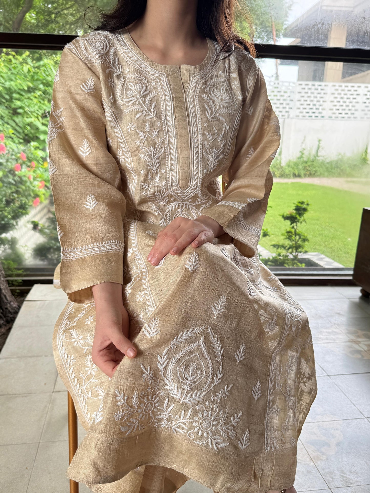 Natural Beige Chikankari Ready to Wear Kurta
