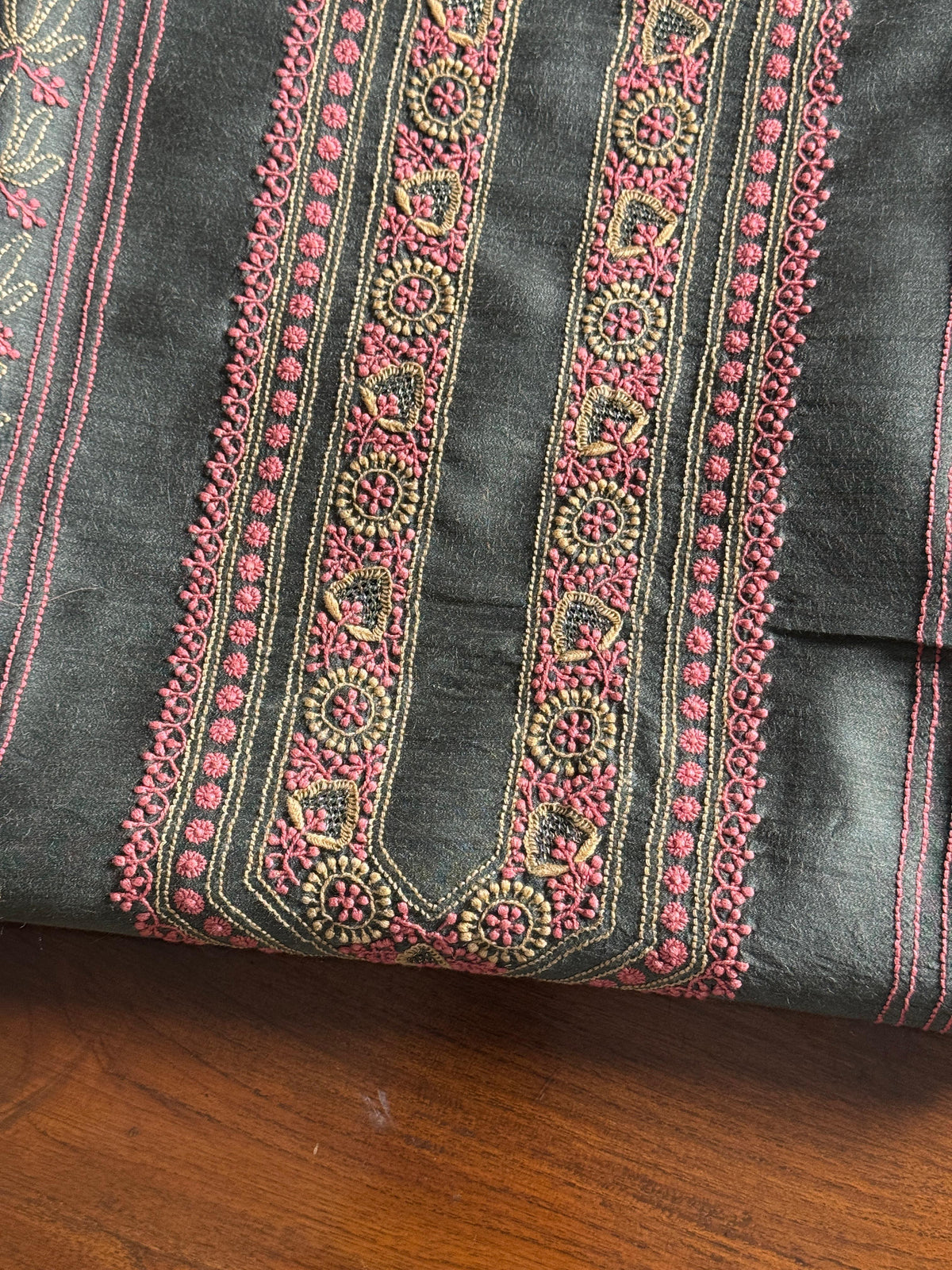 Blue Shade Moonga Silk Chikankari Men’s Kurta Fabric