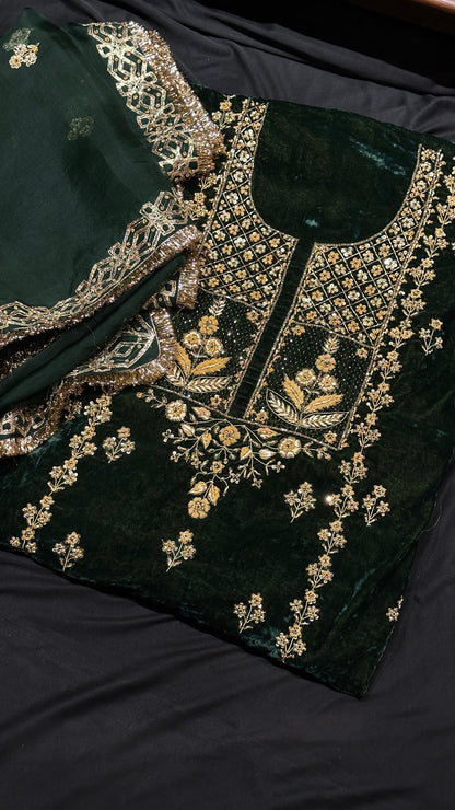Midnight Moss Shade | Saman Velvet Ready To Wear Kurta Set
