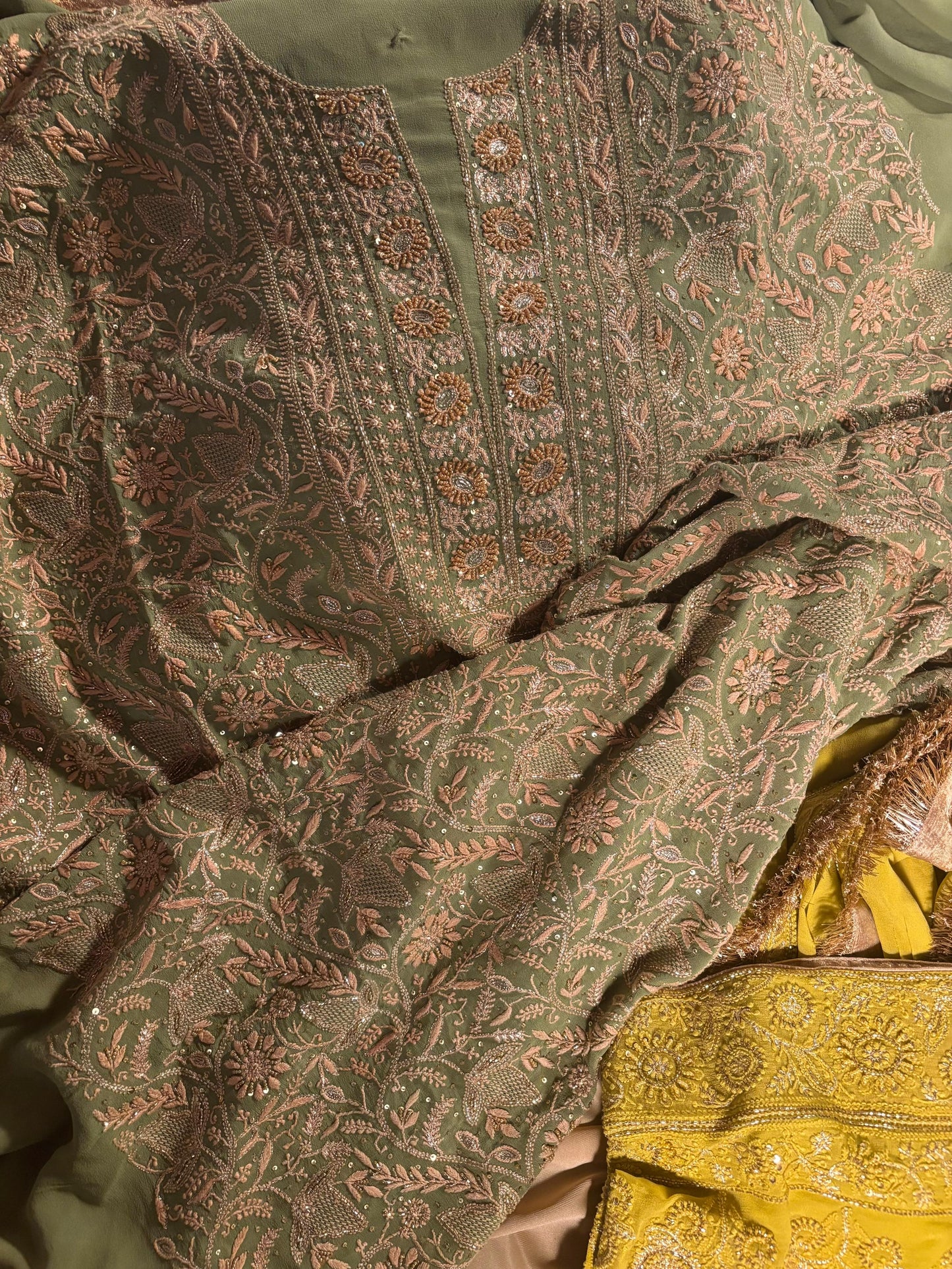 Green Superfine Pure Georgette Chikankari Kurta Set