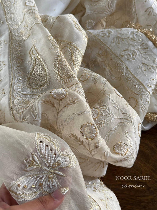 Noor Organza White Butterfly Chikankari Saree