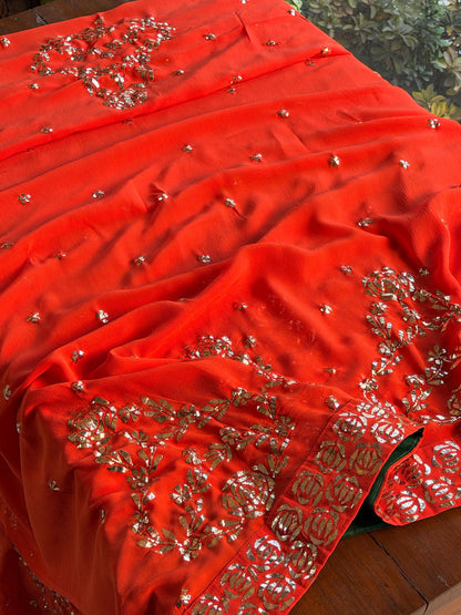 Sunset Orange RTW Mukaish Lucknowi Gharara Set