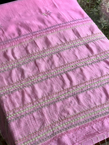 Pink Shade Chanderi Chikankari Saree