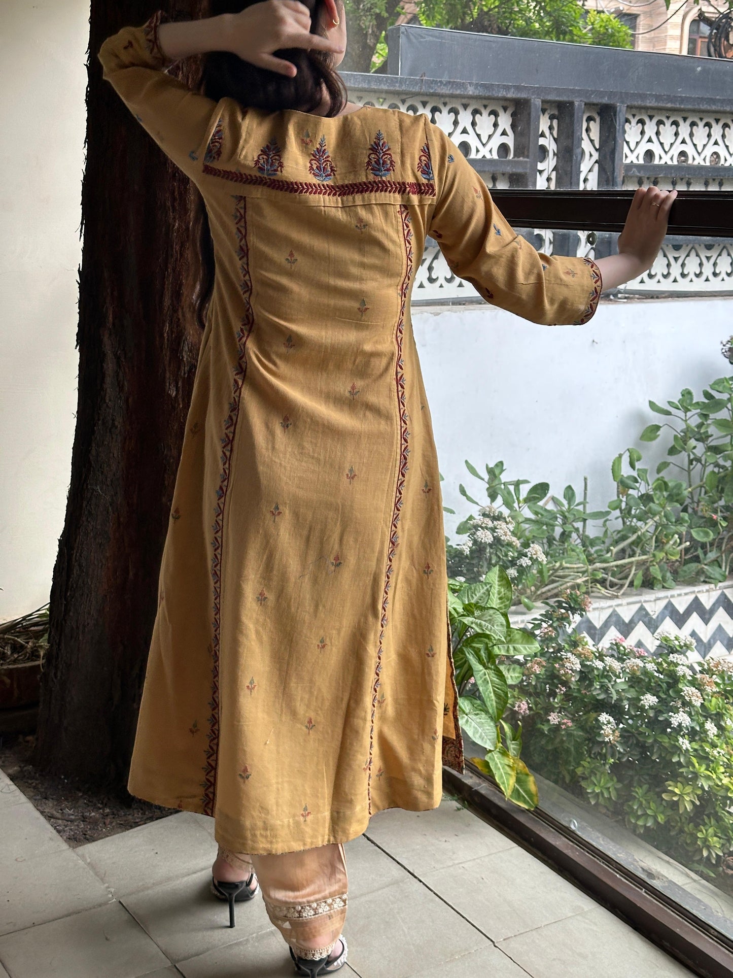 Mustard Yellow Handspun Malkha Chikankari Panel Tunic