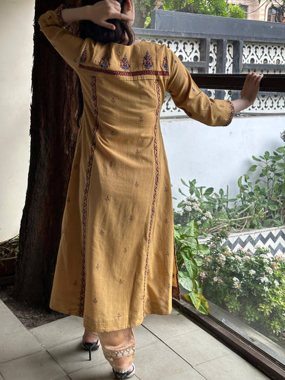 Mustard Yellow Handspun Malkha Chikankari Panel Tunic