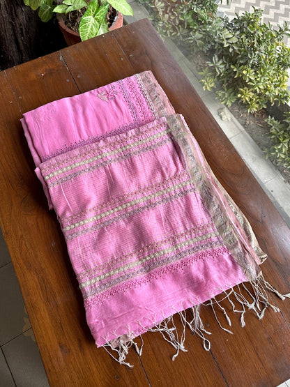 Pink Shade Chanderi Chikankari Saree