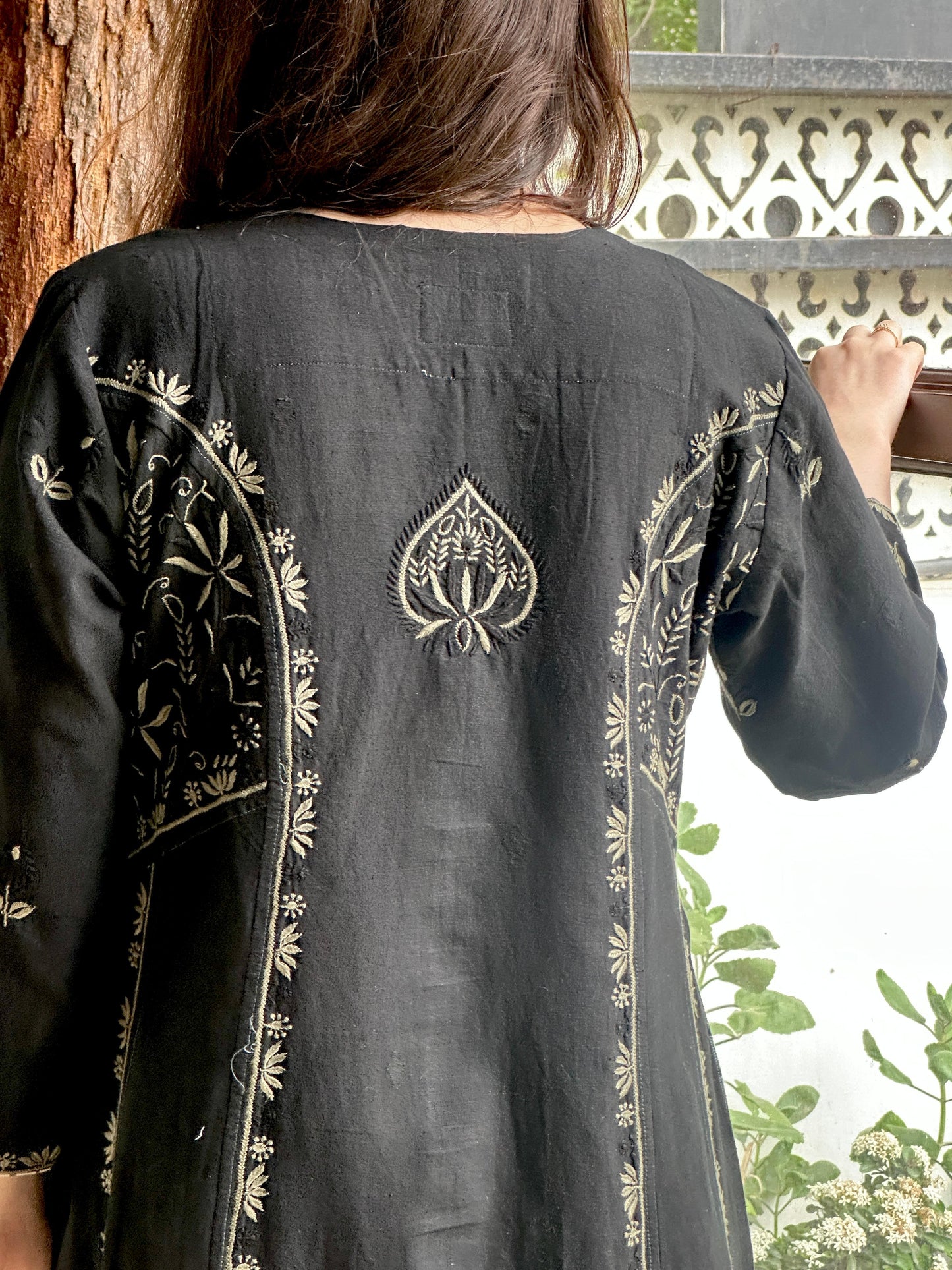 Black Handspun Malkha Chikankari Panel Tunic
