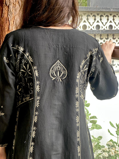 Black Handspun Malkha Chikankari Panel Tunic