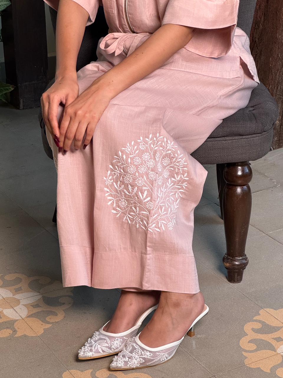 Linen Chikankari Safari Co-Ord Set