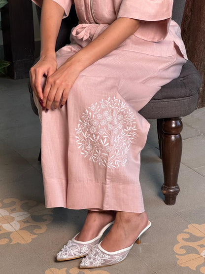 Linen Chikankari Safari Co-Ord Set