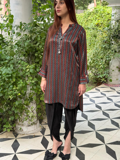 Ajrak Multi Shade Mashru Silk, Short Kurta