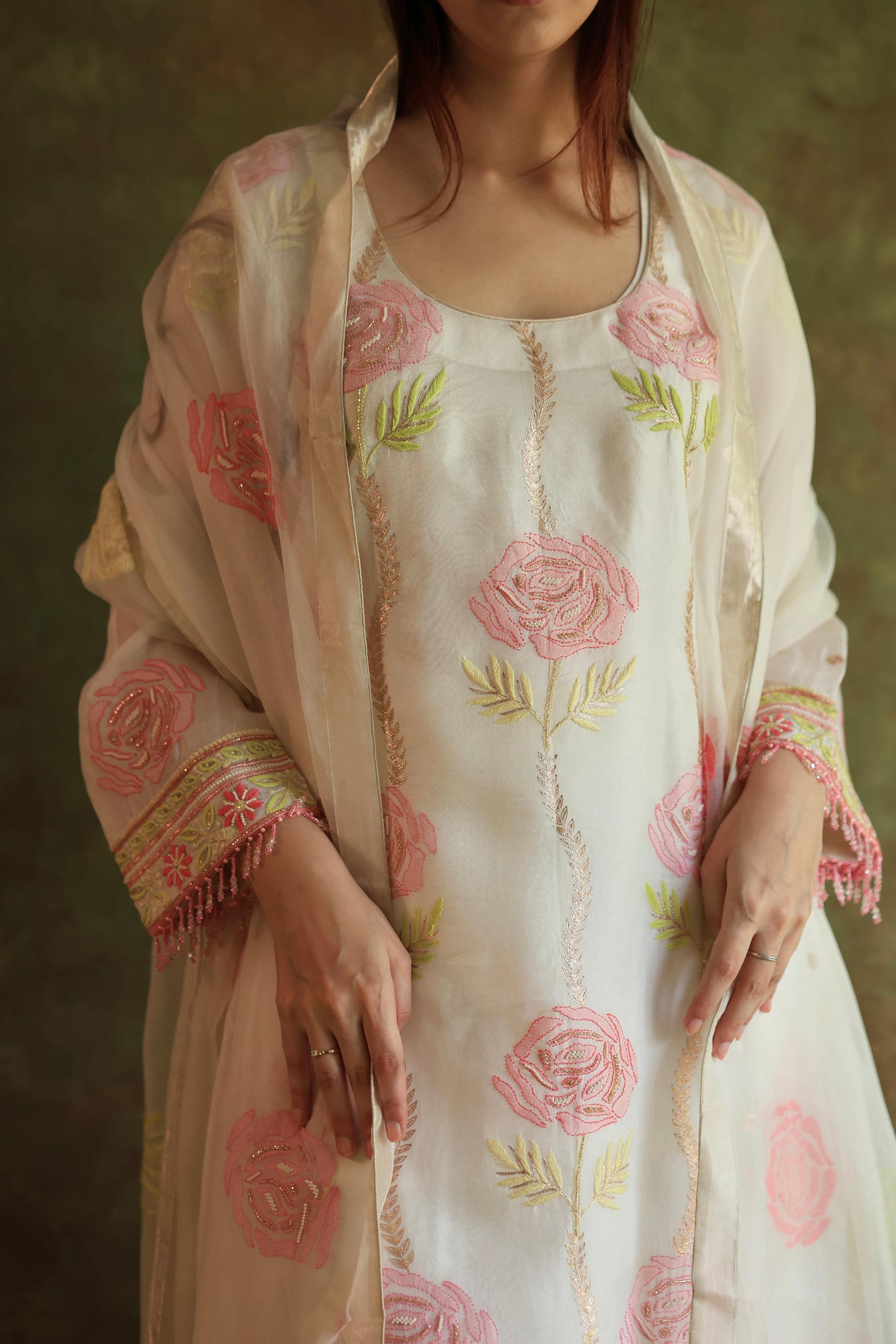 Banarasi Noor Organza Chikankari Kurta With Dupatta
