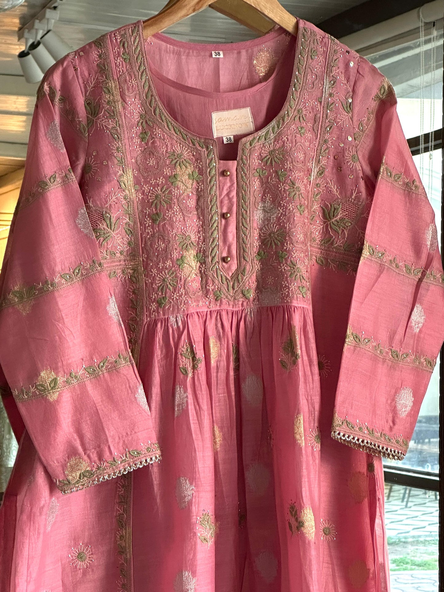 Mauve Pink Zari Chanderi Chikankari Ready to Wear Tunics