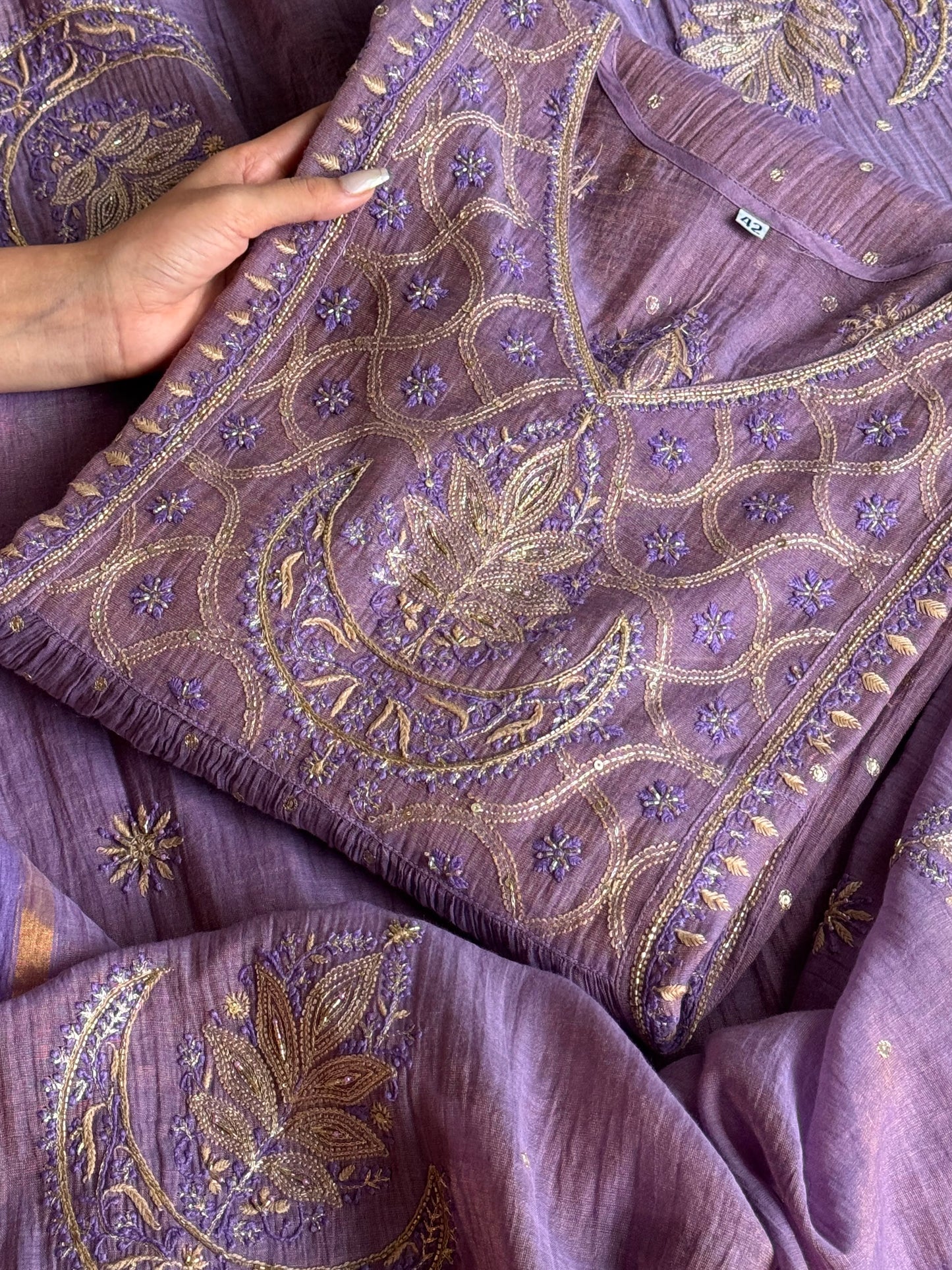 Lilac Purple Shade Tissue Silk Bhopali Kurta Dupatta Set