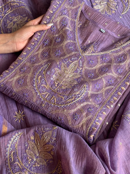 Lilac Purple Shade Tissue Silk Bhopali Kurta Dupatta Set