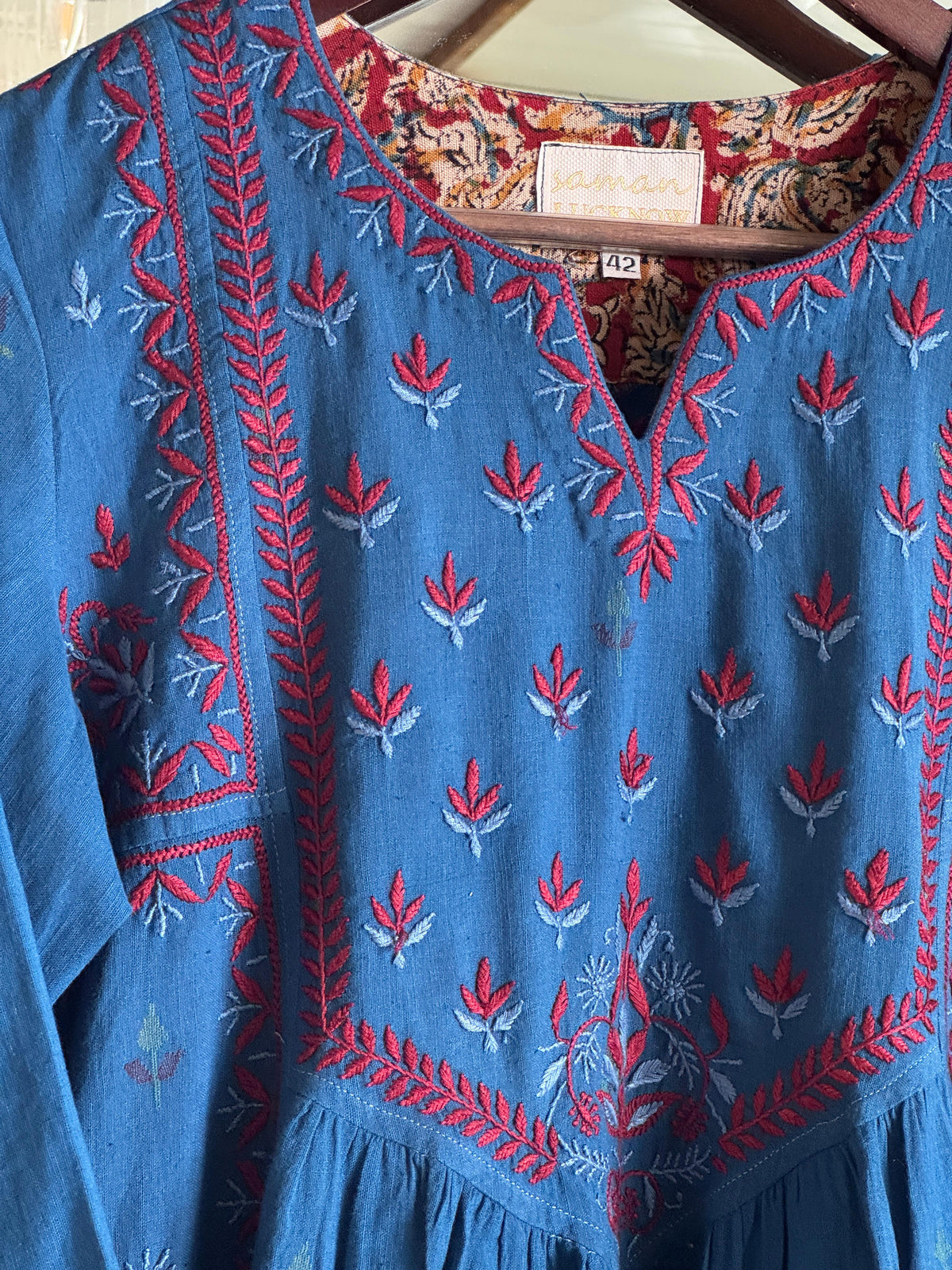 Blue Malkha Handspun Chikankari Tunic