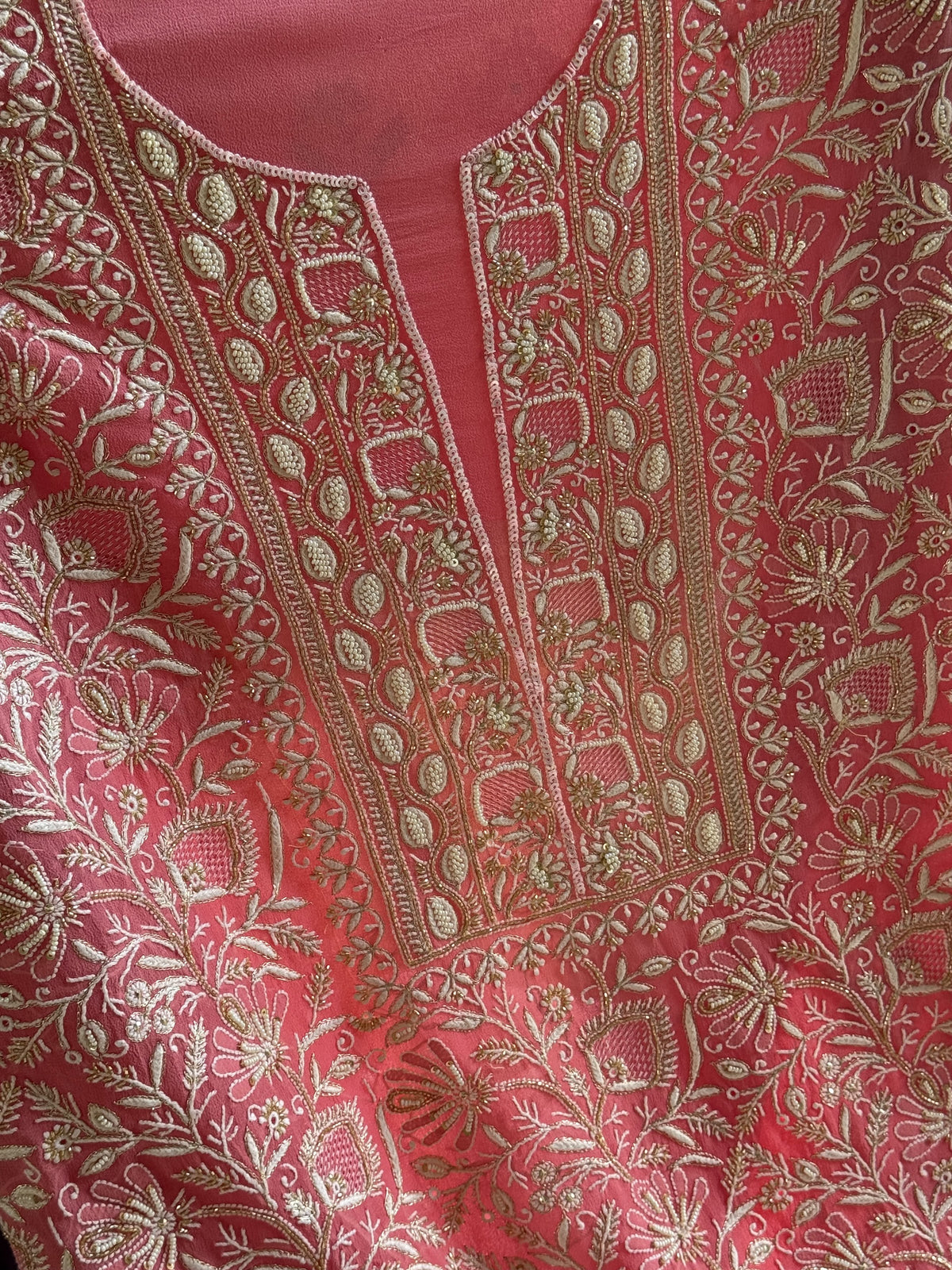 Pink Superfine Pure Georgette Chikankari Kurta Set