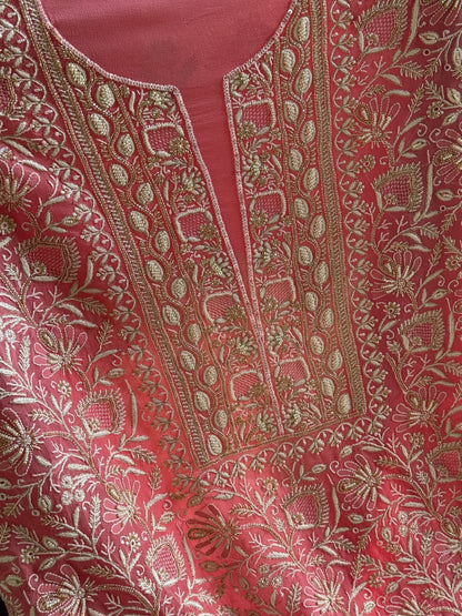 Pink Superfine Pure Georgette Chikankari Kurta Set